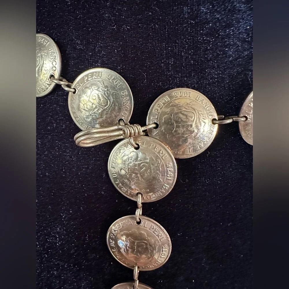 1975 Copper Coin Belt ( Peruvian vintage coin )‎